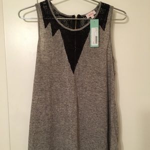 Grey Top with Black Lace Details